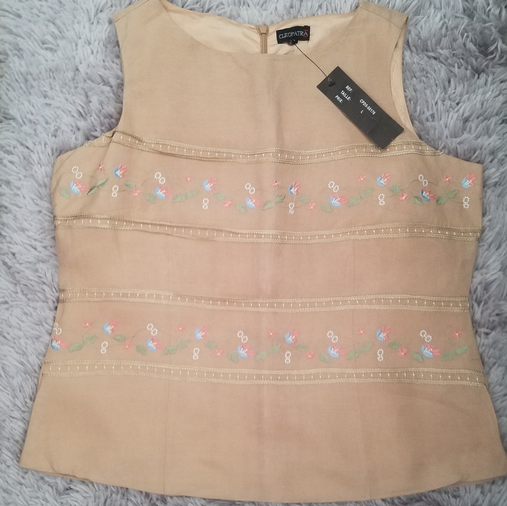 Cleopatra tan embroidered tank top
